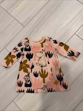 Moomin Characters Pink & Peach Cotton Kids' Casual Long Sleeved Dress Size 68cm